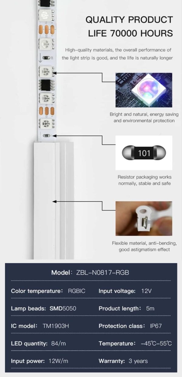 DC Ip67 5v 60 Leds/M Smd 5050 Pixel RGB Neon Flexible Led Strip Light With Remote Music Controller - Image 2